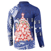 Northern Mariana Islands Christmas Button Sweatshirt Seashell Xmas Tree Tribal Waves - Polynesian Pride