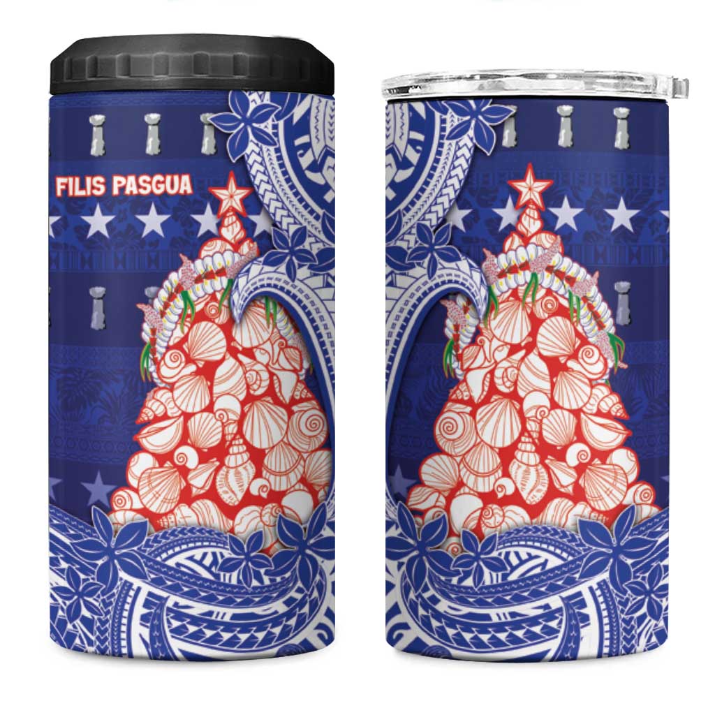 Northern Mariana Islands Christmas 4 in 1 Can Cooler Tumbler Seashell Xmas Tree Tribal Waves DT05 One Size: 16 oz Navy - Polynesian Pride