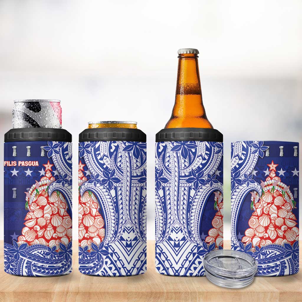 Northern Mariana Islands Christmas 4 in 1 Can Cooler Tumbler Seashell Xmas Tree Tribal Waves DT05 - Polynesian Pride