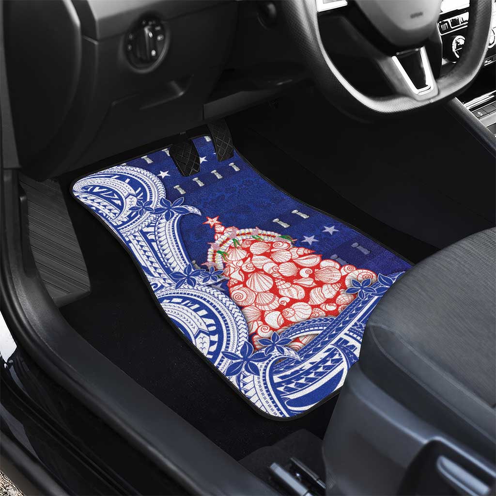 Northern Mariana Islands Christmas Car Mats Seashell Xmas Tree Tribal Waves - Polynesian Pride