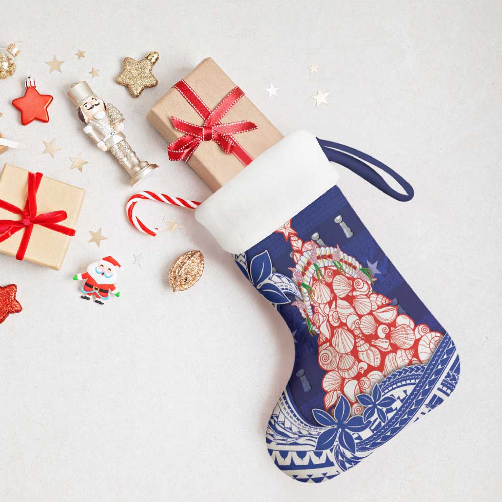 Northern Mariana Islands Christmas Stocking Seashell Xmas Tree Tribal Waves - Polynesian Pride