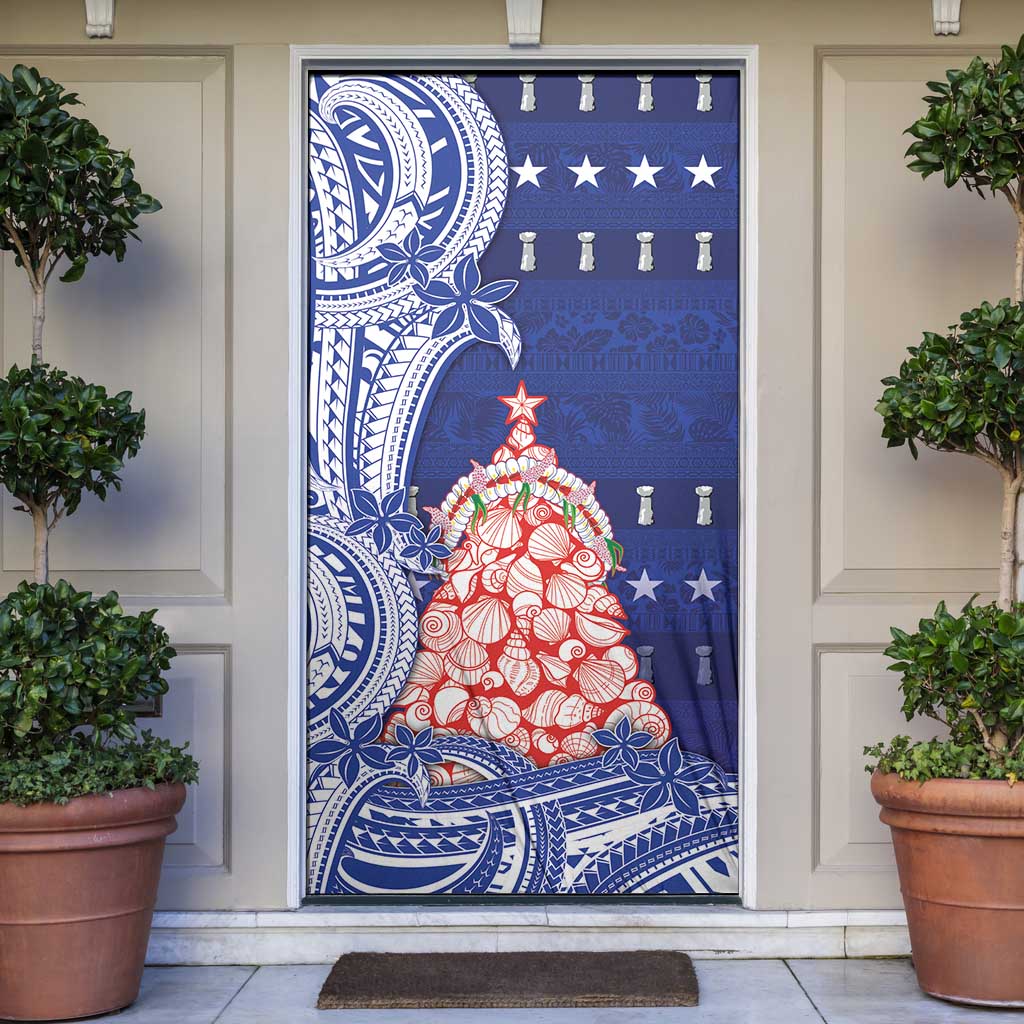 Northern Mariana Islands Christmas Door Cover Seashell Xmas Tree Tribal Waves DT05 Navy - Polynesian Pride