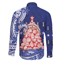 Northern Mariana Islands Christmas Family Matching Long Sleeve Bodycon Dress and Hawaiian Shirt Seashell Xmas Tree Tribal Waves - Polynesian Pride