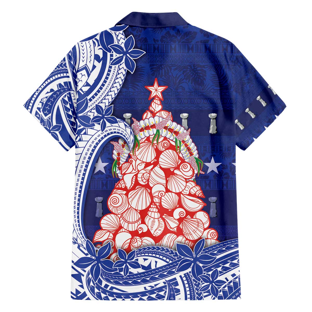 Northern Mariana Islands Christmas Family Matching Off The Shoulder Long Sleeve Dress and Hawaiian Shirt Seashell Xmas Tree Tribal Waves - Polynesian Pride