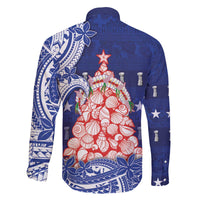 Northern Mariana Islands Christmas Family Matching Off The Shoulder Long Sleeve Dress and Hawaiian Shirt Seashell Xmas Tree Tribal Waves - Polynesian Pride