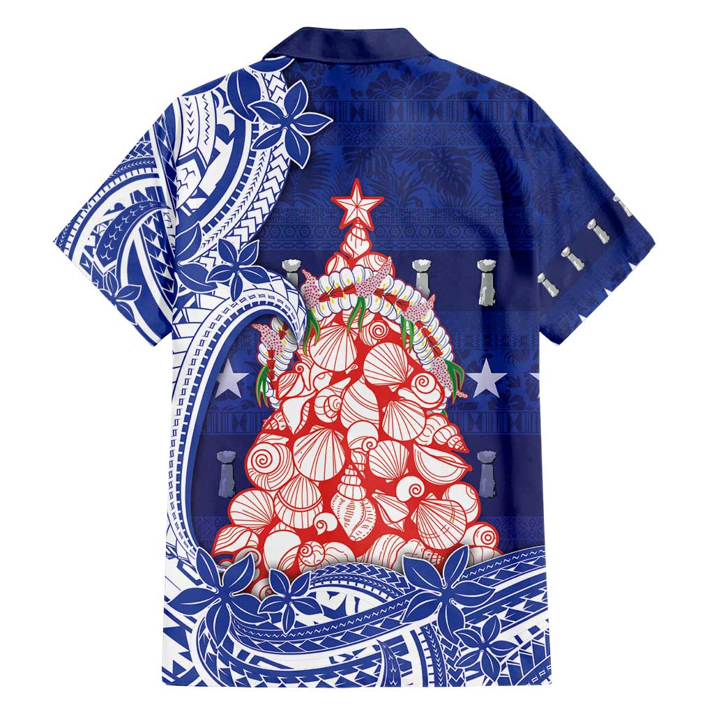 Northern Mariana Islands Christmas Family Matching Off Shoulder Short Dress and Hawaiian Shirt Seashell Xmas Tree Tribal Waves - Polynesian Pride