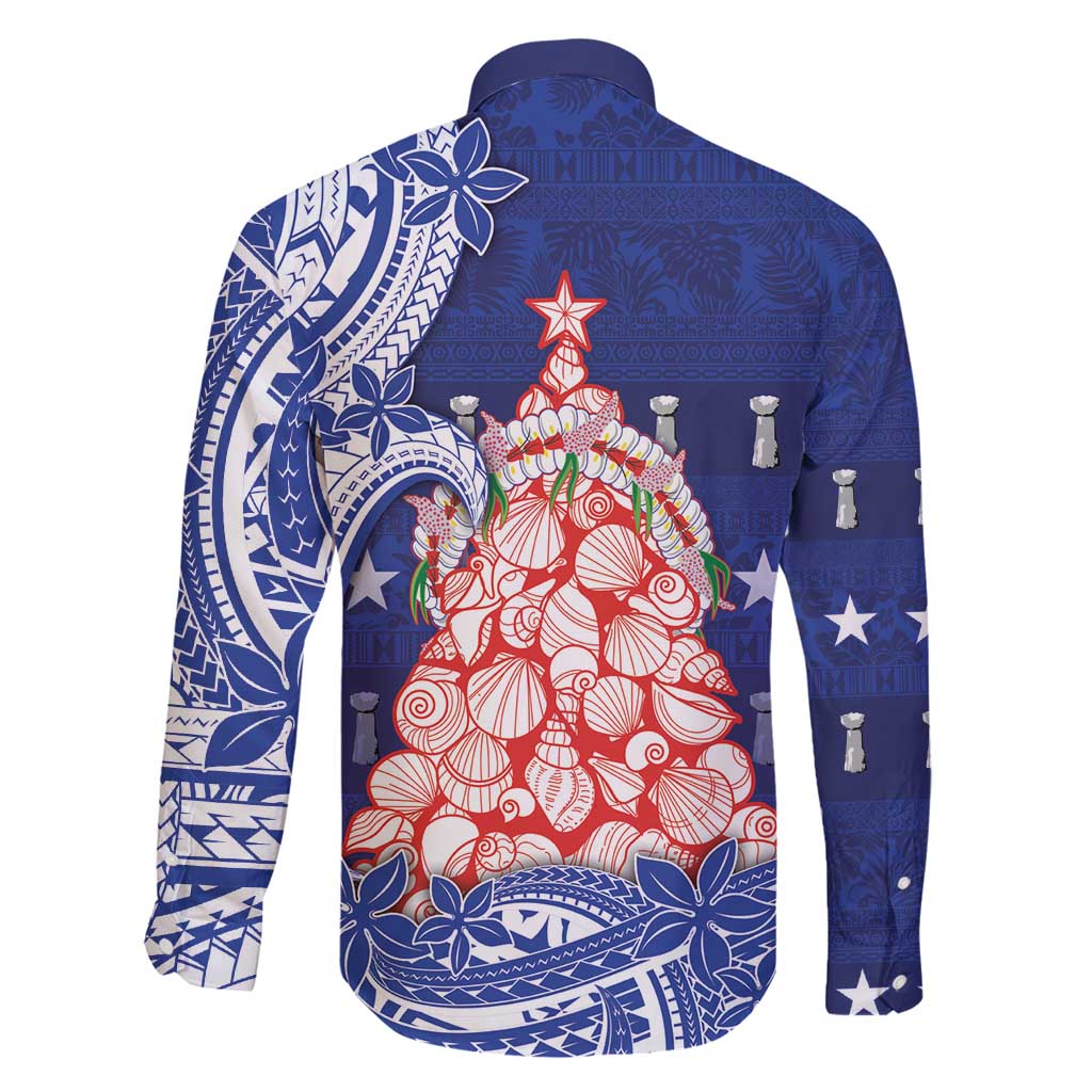 Northern Mariana Islands Christmas Family Matching Off Shoulder Short Dress and Hawaiian Shirt Seashell Xmas Tree Tribal Waves - Polynesian Pride