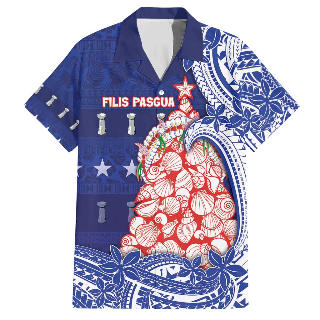 Northern Mariana Islands Christmas Family Matching Short Sleeve Bodycon Dress and Hawaiian Shirt Seashell Xmas Tree Tribal Waves - Polynesian Pride