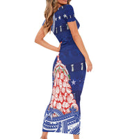 Northern Mariana Islands Christmas Family Matching Short Sleeve Bodycon Dress and Hawaiian Shirt Seashell Xmas Tree Tribal Waves - Polynesian Pride