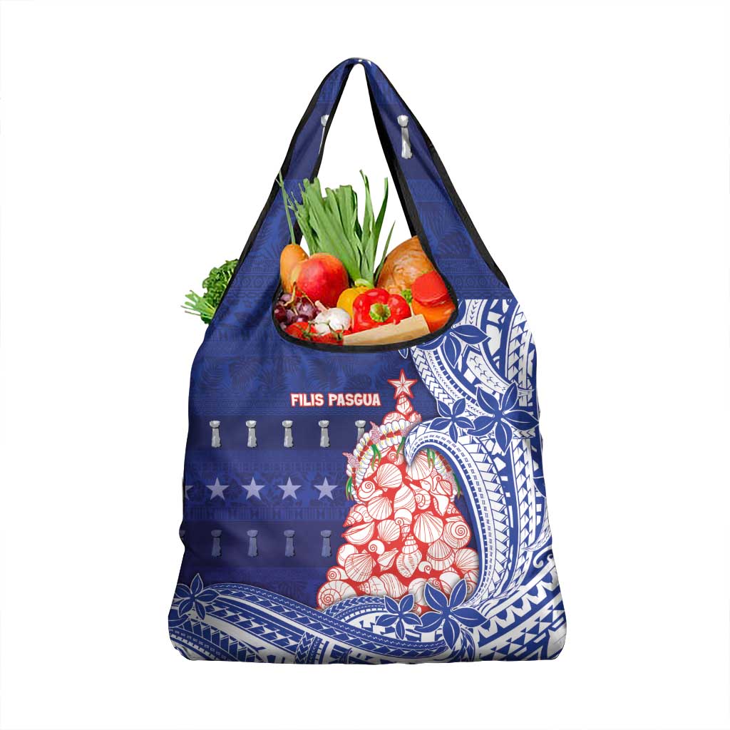 Northern Mariana Islands Christmas Grocery Bag Seashell Xmas Tree Tribal Waves DT05 1-pack One Size Navy - Polynesian Pride
