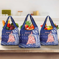 Northern Mariana Islands Christmas Grocery Bag Seashell Xmas Tree Tribal Waves DT05 3-pack One Size Navy - Polynesian Pride