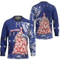Northern Mariana Islands Christmas Hockey Jersey Seashell Xmas Tree Tribal Waves - Polynesian Pride