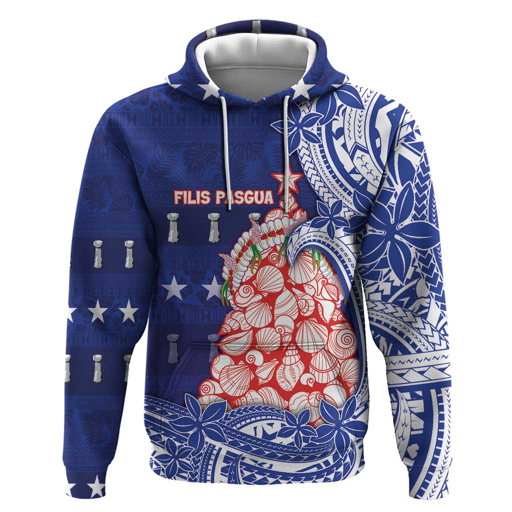Northern Mariana Islands Christmas Hoodie Seashell Xmas Tree Tribal Waves - Polynesian Pride