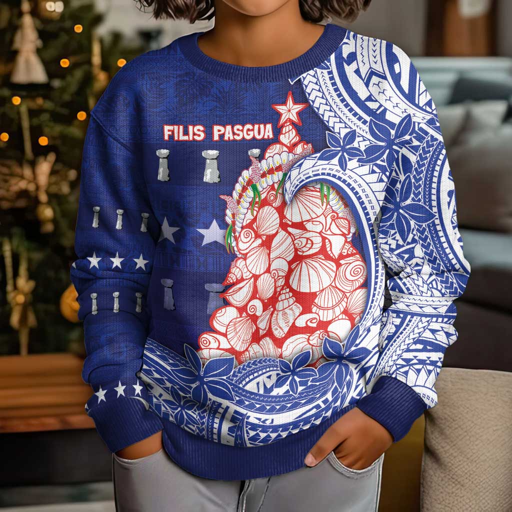 Northern Mariana Islands Christmas Kid Ugly Christmas Sweater Seashell Xmas Tree Tribal Waves - Polynesian Pride