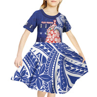Northern Mariana Islands Christmas Kid Short Sleeve Dress Seashell Xmas Tree Tribal Waves - Polynesian Pride