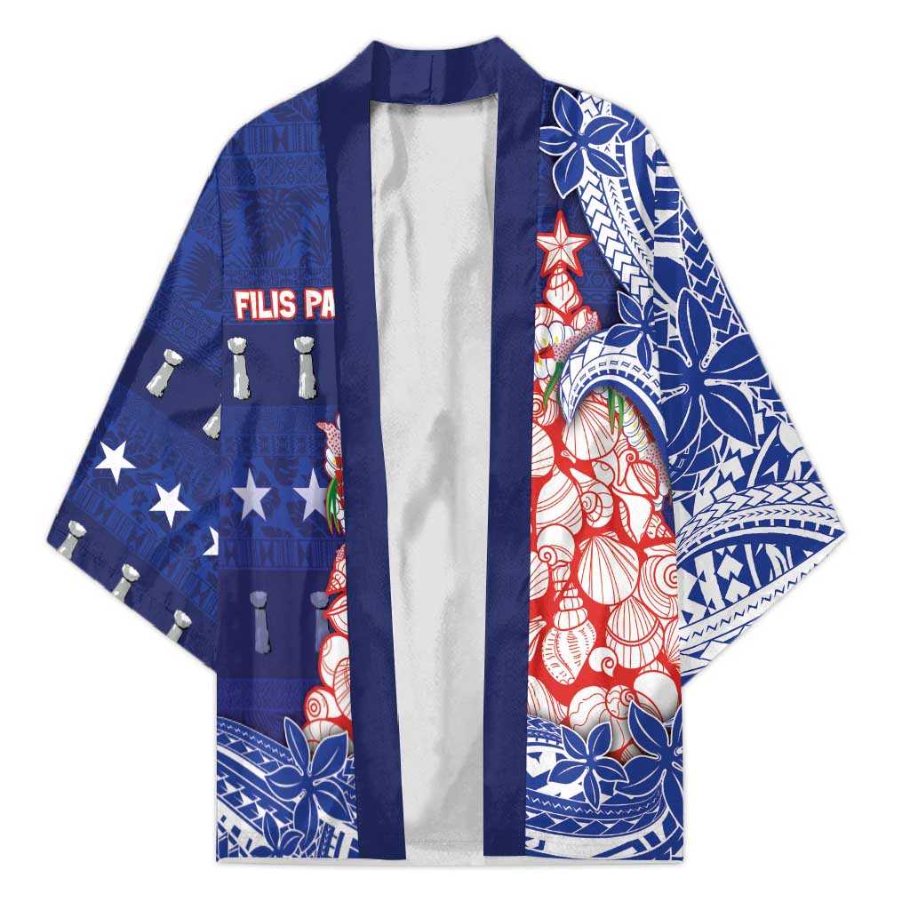 Northern Mariana Islands Christmas Kimono Seashell Xmas Tree Tribal Waves DT05 Unisex Navy - Polynesian Pride