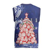 Northern Mariana Islands Christmas Knitted V-Neck Vest Seashell Xmas Tree Tribal Waves - Polynesian Pride
