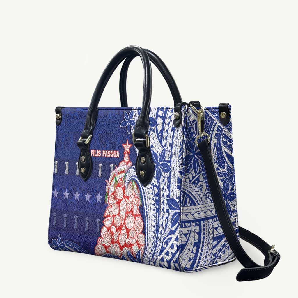 Northern Mariana Islands Christmas Leather Bag Seashell Xmas Tree Tribal Waves DT05 Navy - Polynesian Pride