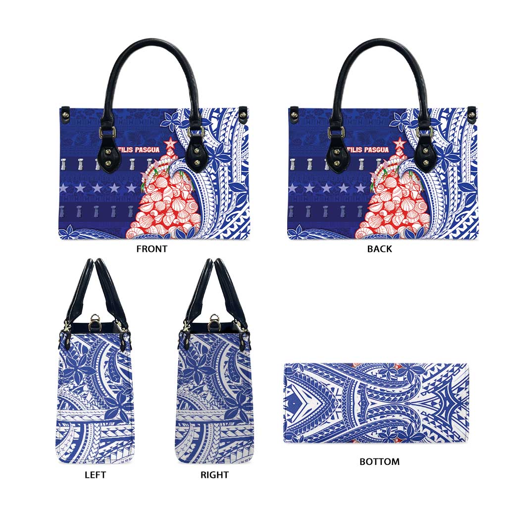 Northern Mariana Islands Christmas Leather Bag Seashell Xmas Tree Tribal Waves DT05 - Polynesian Pride