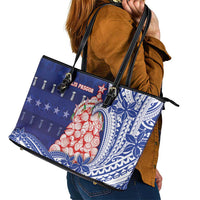 Northern Mariana Islands Christmas Leather Tote Bag Seashell Xmas Tree Tribal Waves - Polynesian Pride