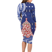 Northern Mariana Islands Christmas Long Sleeve Bodycon Dress Seashell Xmas Tree Tribal Waves - Polynesian Pride
