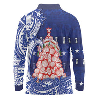 Northern Mariana Islands Christmas Long Sleeve Polo Shirt Seashell Xmas Tree Tribal Waves - Polynesian Pride
