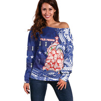 Northern Mariana Islands Christmas Off Shoulder Sweater Seashell Xmas Tree Tribal Waves - Polynesian Pride