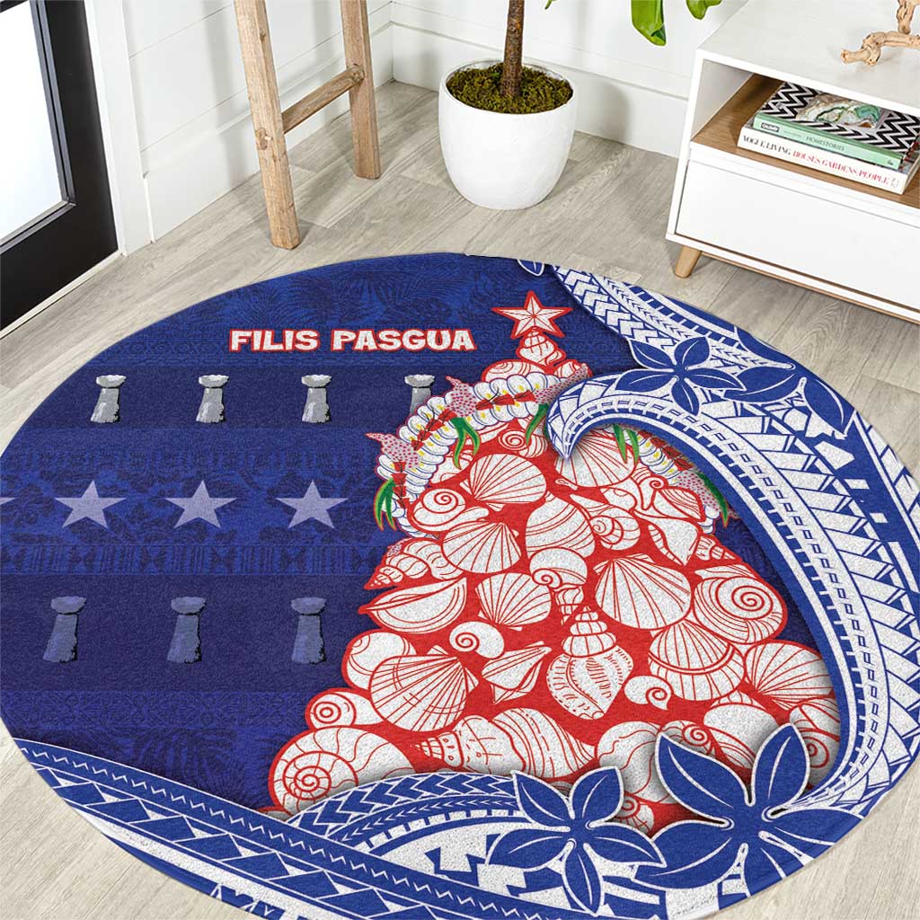 Northern Mariana Islands Christmas Round Carpet Seashell Xmas Tree Tribal Waves - Polynesian Pride