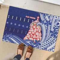 Northern Mariana Islands Christmas Rubber Doormat Seashell Xmas Tree Tribal Waves - Polynesian Pride