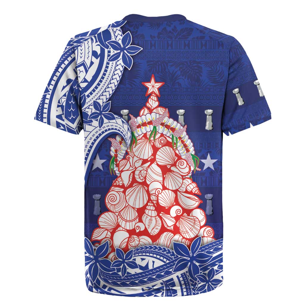 Northern Mariana Islands Christmas Rugby Jersey Seashell Xmas Tree Tribal Waves - Polynesian Pride