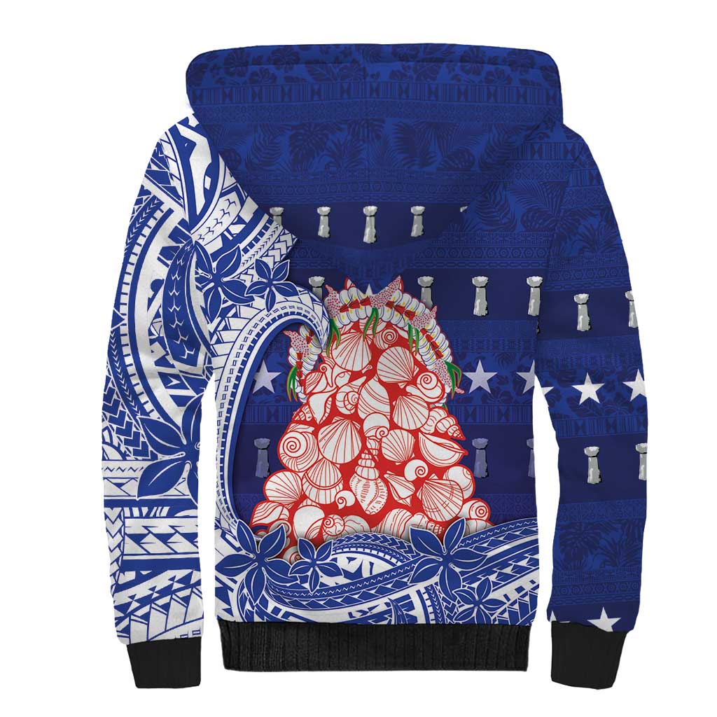 Northern Mariana Islands Christmas Sherpa Hoodie Seashell Xmas Tree Tribal Waves - Polynesian Pride