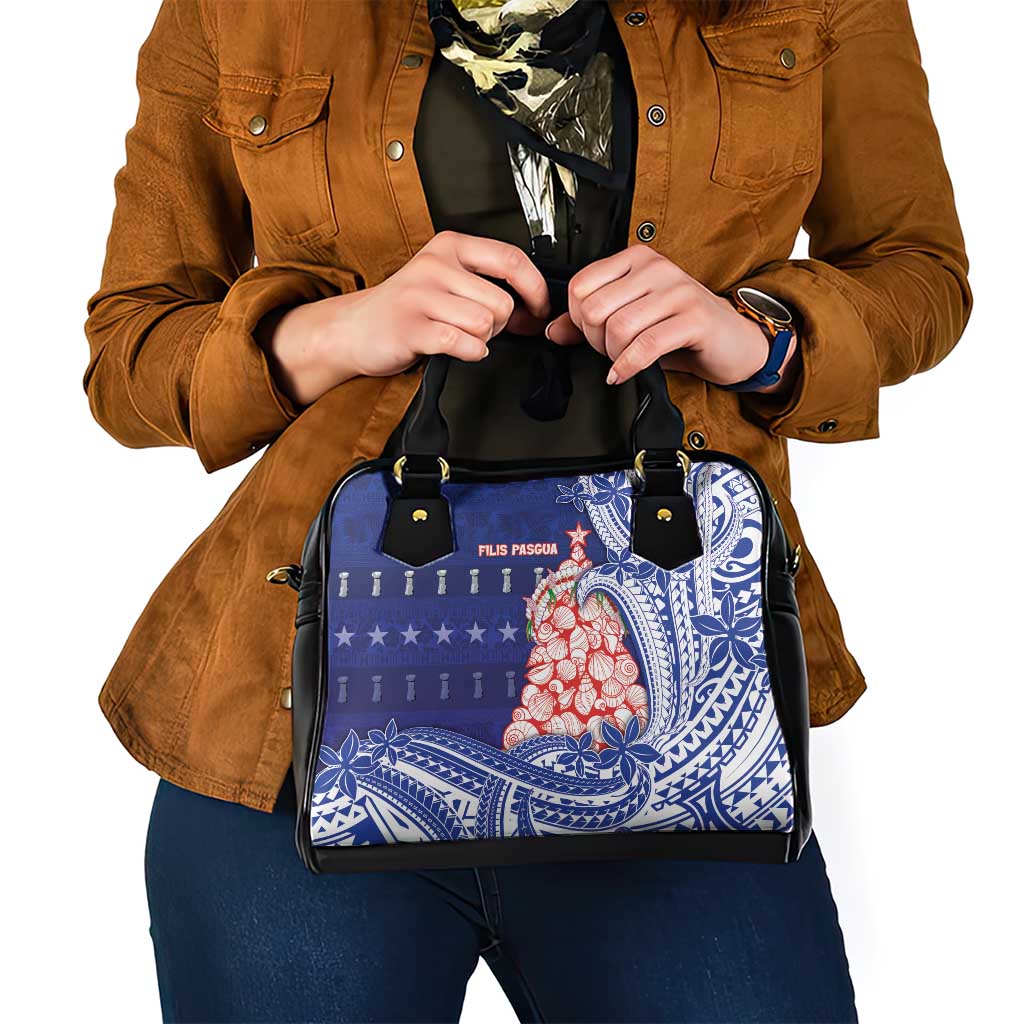 Northern Mariana Islands Christmas Shoulder Handbag Seashell Xmas Tree Tribal Waves - Polynesian Pride