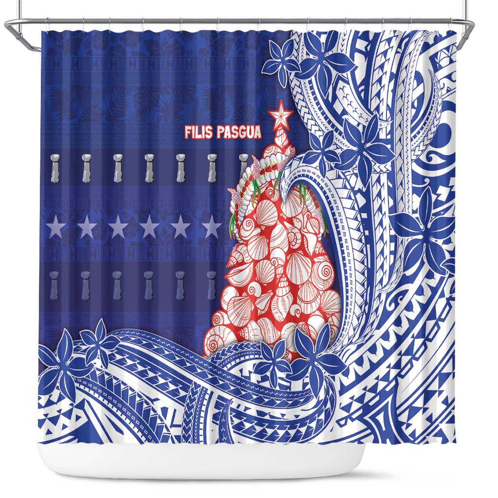 Northern Mariana Islands Christmas Shower Curtain Seashell Xmas Tree Tribal Waves - Polynesian Pride