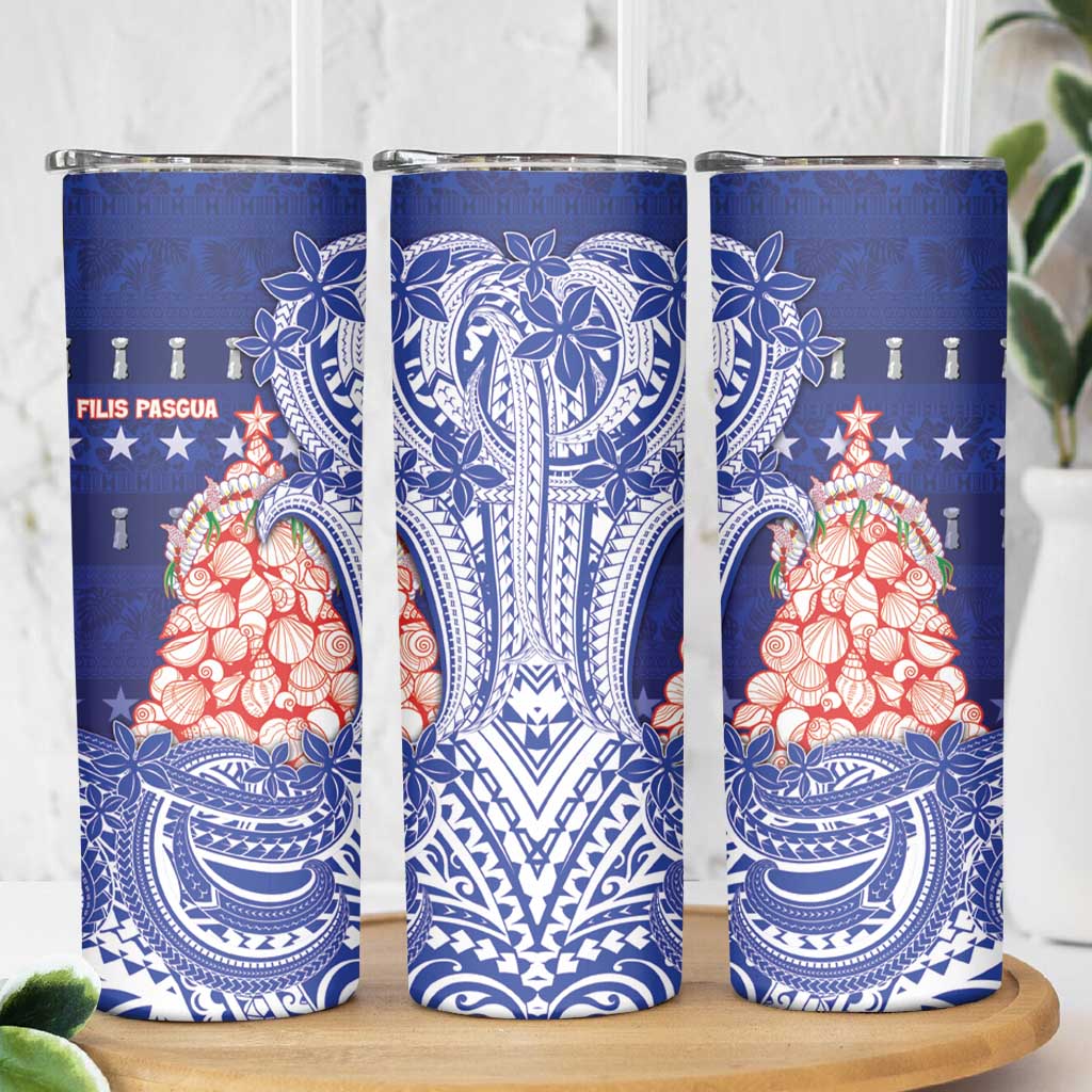 Northern Mariana Islands Christmas Skinny Tumbler Seashell Xmas Tree Tribal Waves - Polynesian Pride