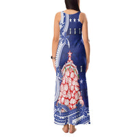 Northern Mariana Islands Christmas Tank Maxi Dress Seashell Xmas Tree Tribal Waves - Polynesian Pride