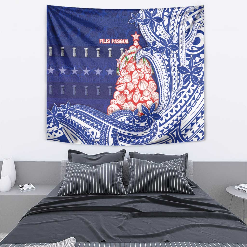 Northern Mariana Islands Christmas Tapestry Seashell Xmas Tree Tribal Waves - Polynesian Pride