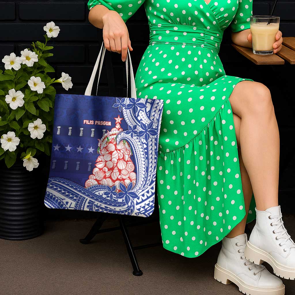 Northern Mariana Islands Christmas Tote Bag Seashell Xmas Tree Tribal Waves - Polynesian Pride