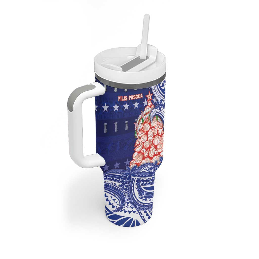 Northern Mariana Islands Christmas Tumbler With Handle Seashell Xmas Tree Tribal Waves DT05 - Polynesian Pride