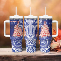 Northern Mariana Islands Christmas Tumbler With Handle Seashell Xmas Tree Tribal Waves DT05 - Polynesian Pride