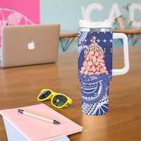 Northern Mariana Islands Christmas Tumbler With Handle Seashell Xmas Tree Tribal Waves DT05 - Polynesian Pride