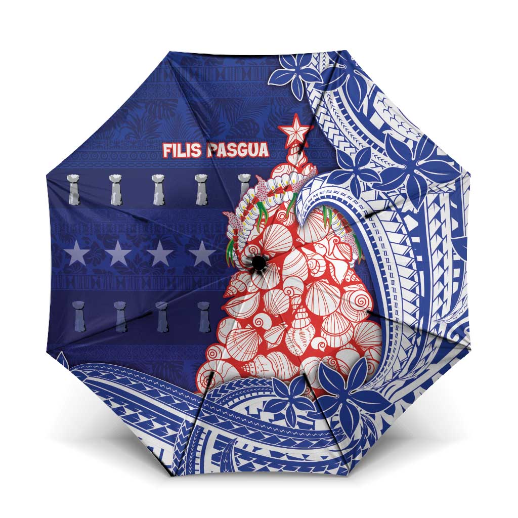 Northern Mariana Islands Christmas Umbrella Seashell Xmas Tree Tribal Waves DT05 One Size Folded 11.42 inch Opened Diameter 37.4 inch Navy - Polynesian Pride