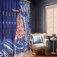 Northern Mariana Islands Christmas Window Curtain Seashell Xmas Tree Tribal Waves - Polynesian Pride