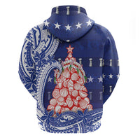 Northern Mariana Islands Christmas Zip Hoodie Seashell Xmas Tree Tribal Waves - Polynesian Pride