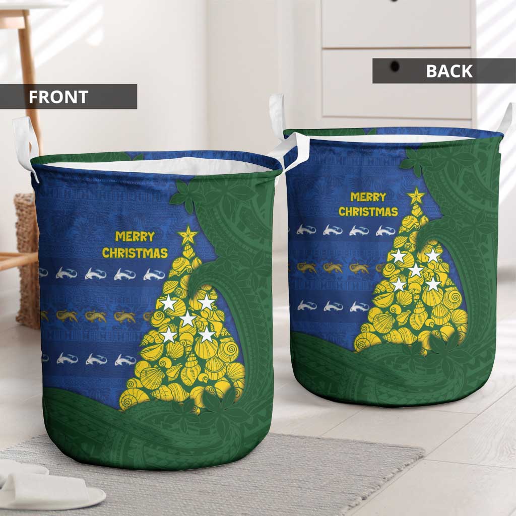 Solomon Islands Christmas Laundry Basket Seashell Xmas Tree Tribal Waves - Polynesian Pride