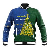 Solomon Islands Christmas Baseball Jacket Seashell Xmas Tree Tribal Waves - Polynesian Pride
