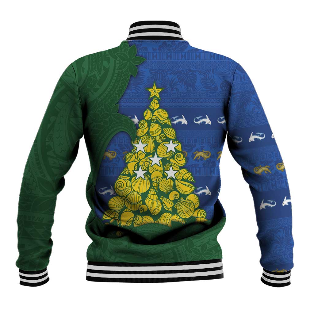 Solomon Islands Christmas Baseball Jacket Seashell Xmas Tree Tribal Waves - Polynesian Pride
