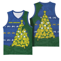 Solomon Islands Christmas Basketball Jersey Seashell Xmas Tree Tribal Waves - Polynesian Pride