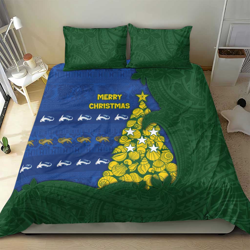 Solomon Islands Christmas Bedding Set Seashell Xmas Tree Tribal Waves - Polynesian Pride