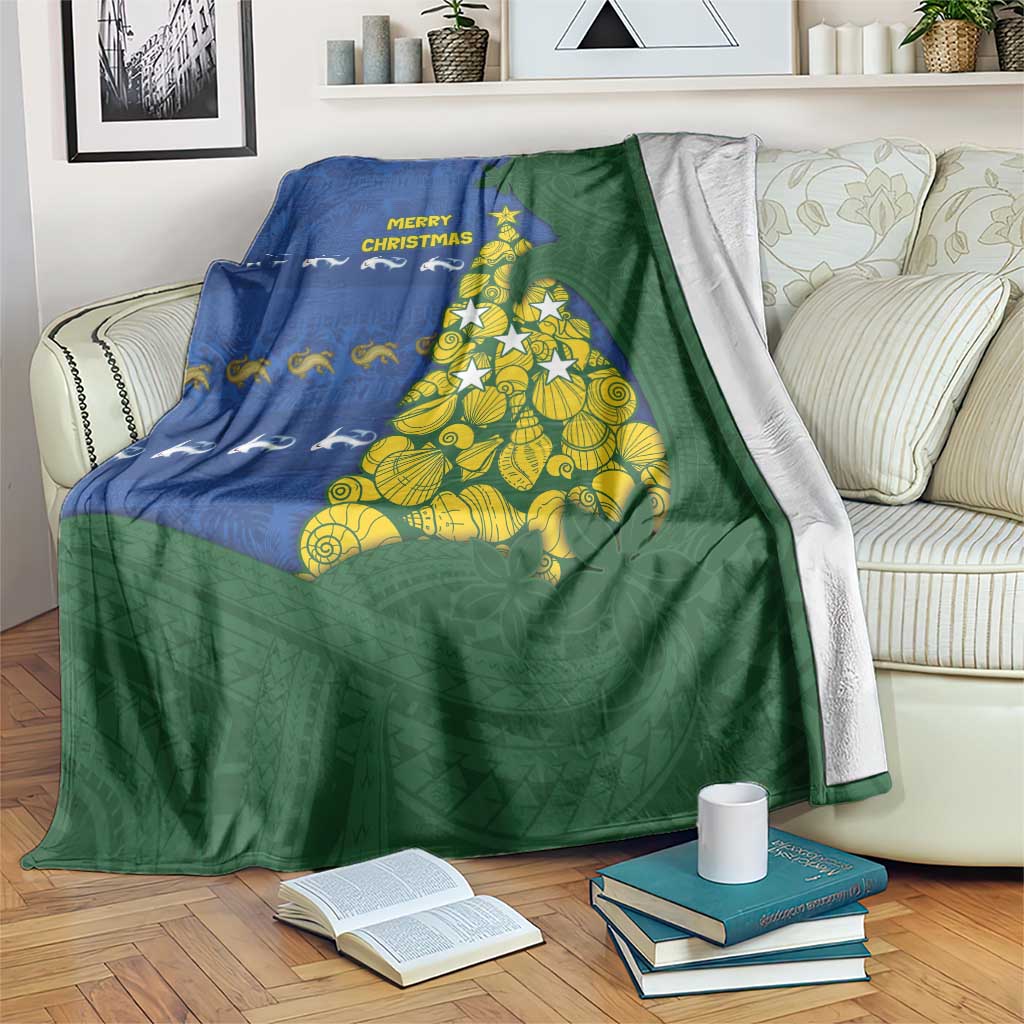Solomon Islands Christmas Blanket Seashell Xmas Tree Tribal Waves - Polynesian Pride