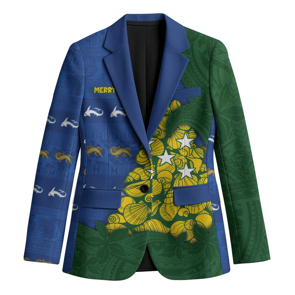Solomon Islands Christmas Blazer Seashell Xmas Tree Tribal Waves - Polynesian Pride